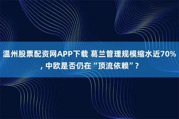 温州股票配资网APP下载 葛兰管理规模缩水近70%, 中欧是否仍在“顶流依赖”?